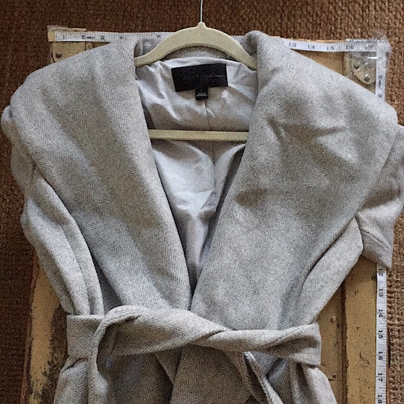 NWOT ANN TAYLOR HERRINGBONE SHAWL COLLAR TIE WAIST WRAP COAT S - Picture 4 of 16